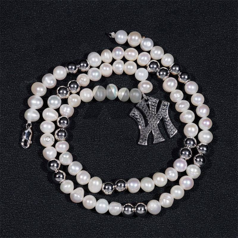 Stylish New Arrival Silver 925 8MM Fresh Water Pearl Moissanite Disc Ball Chain Necklace With Custom Charm