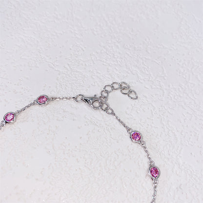 3MM Bezel Setting Pink Moissanite Diamond Necklace with White Gold Plating Over Sterling Silver 9251