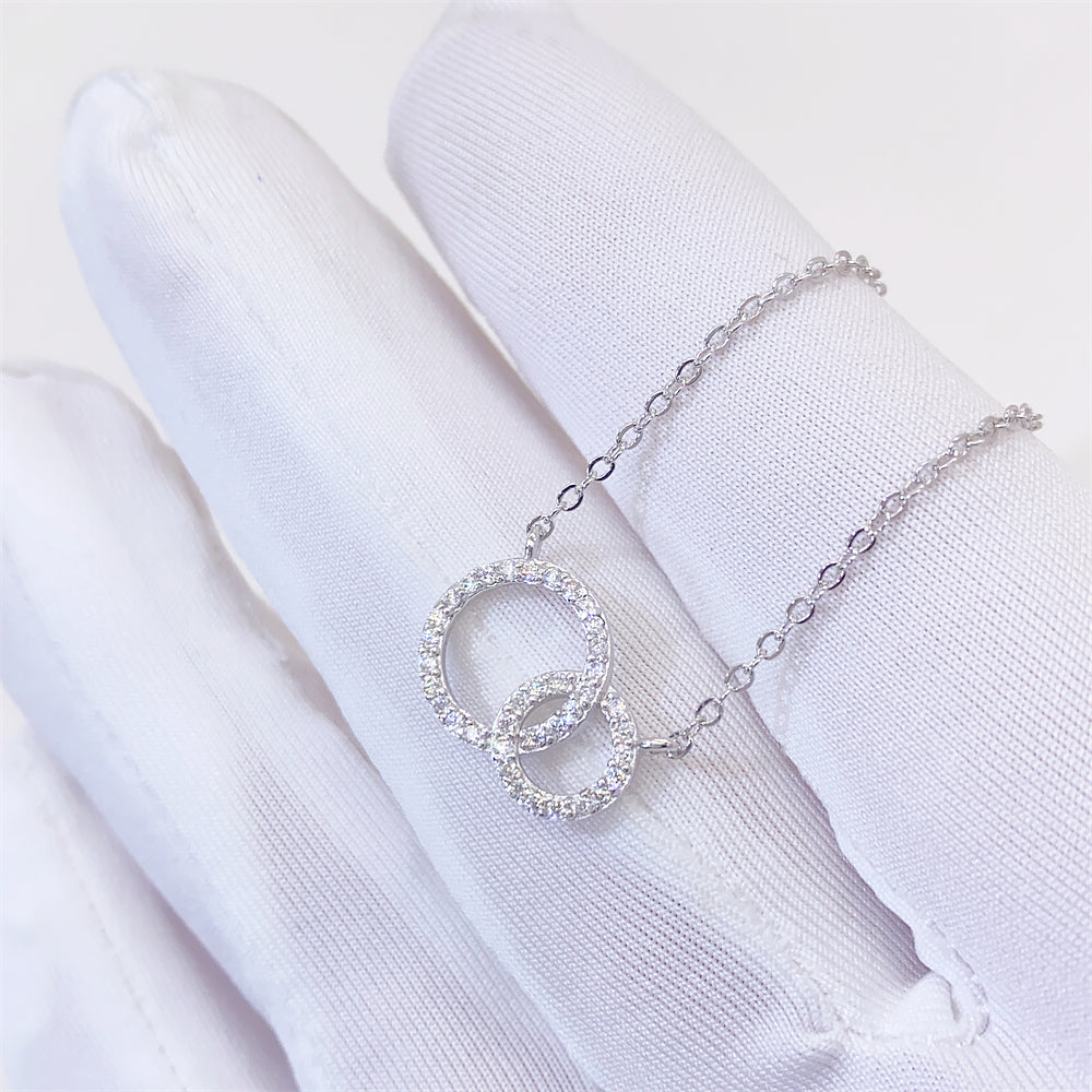 925 Silver Double Circle Necklace with Moissanite Diamonds for Women - Valentine's Day Gift3