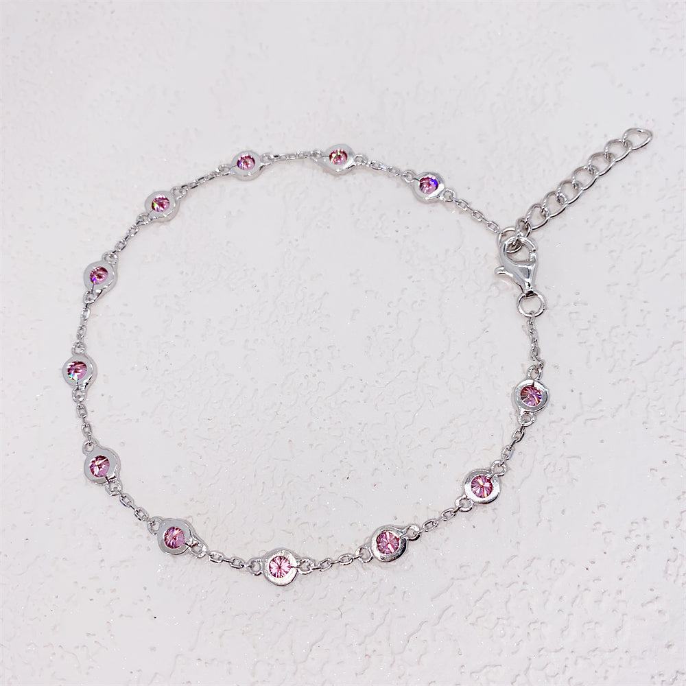 3MM Bezel Setting Pink Moissanite Diamond Necklace with White Gold Plating Over Sterling Silver 9253