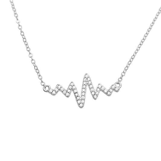 Women 925 Silver White Gold Plating Moissanite Diamond Heartbeat Necklace