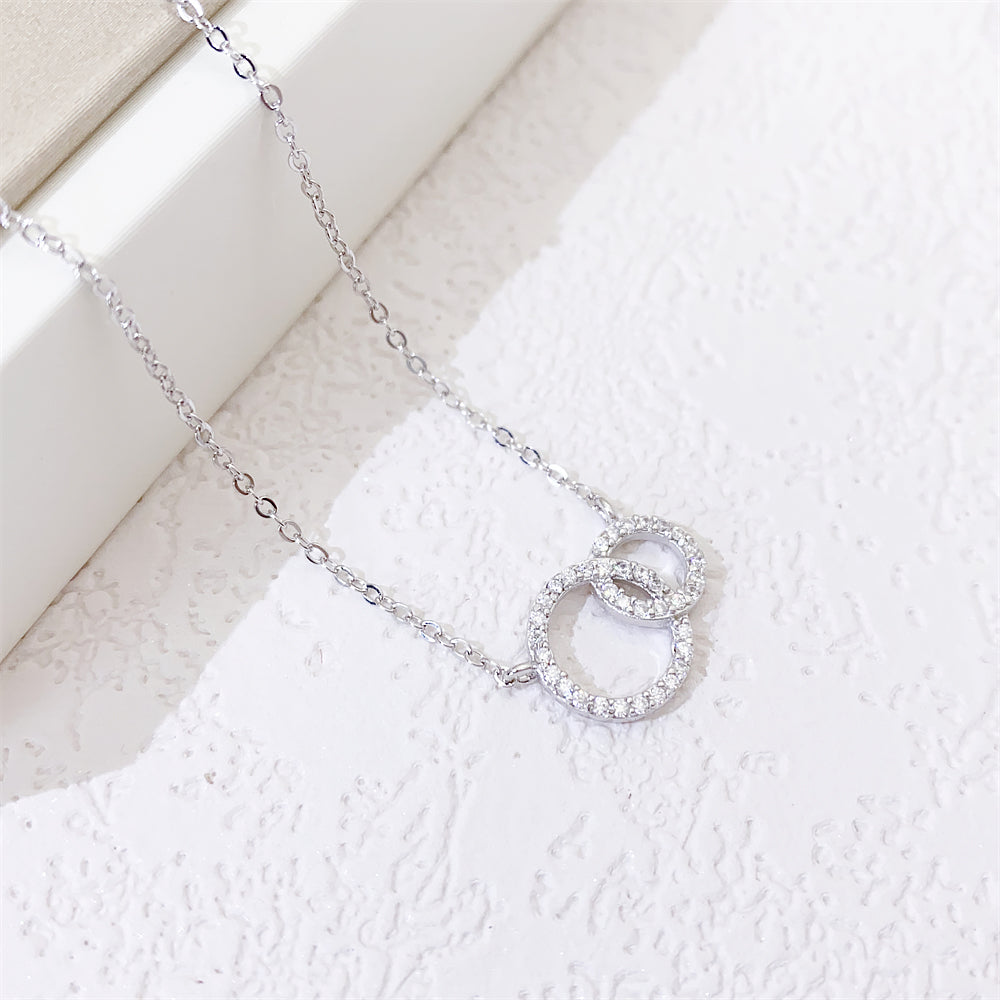 925 Silver Double Circle Necklace with Moissanite Diamonds for Women - Valentine's Day Gift0