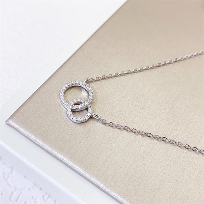 925 Silver Double Circle Necklace with Moissanite Diamonds for Women - Valentine's Day Gift2