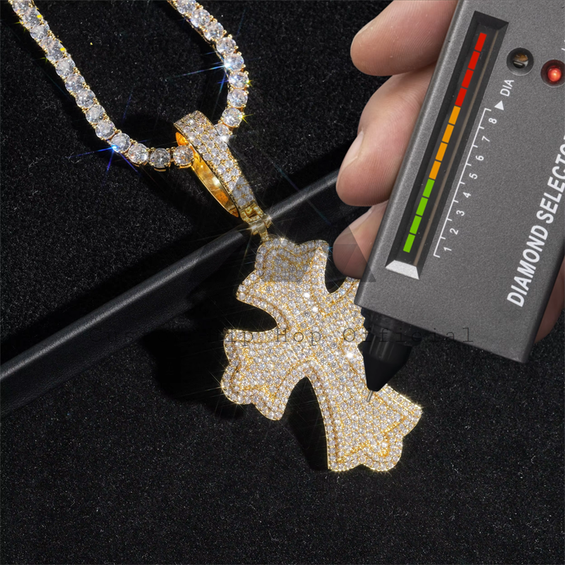 2.5" Tall Micro Pave Iced Out Moissanite Diamond Cross Pendant For Men