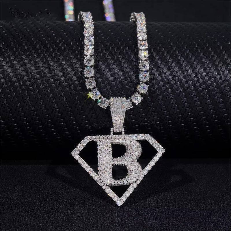 Men Jewelry 925 Sterling Silver VVS Moissanite Diamond Shape Initial B Pendant