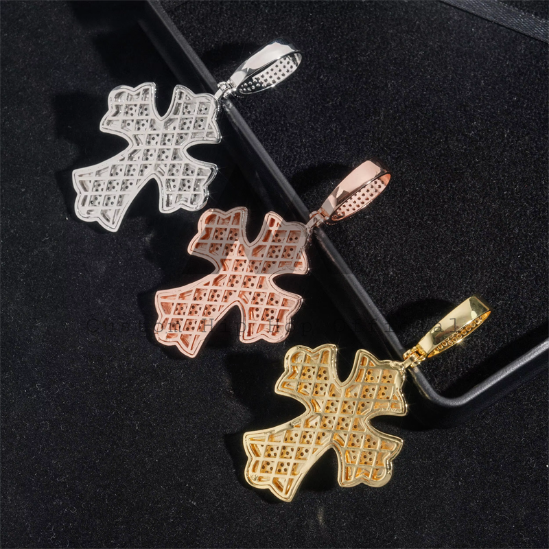 2.5" Tall Micro Pave Iced Out Moissanite Diamond Cross Pendant For Men