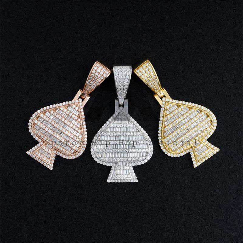 925 Silver Ace of Spades Pendant hip hop jewelry with Moissanite