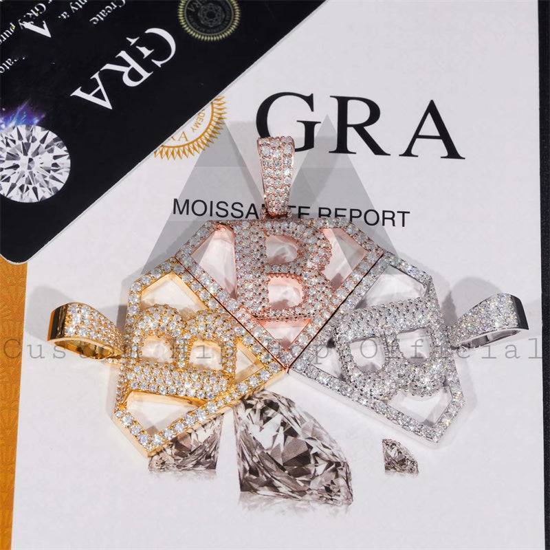 Men Jewelry 925 Sterling Silver VVS Moissanite Diamond Shape Initial B Pendant