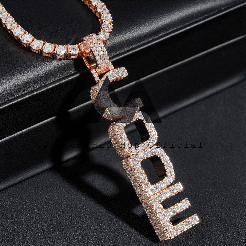 Rose Gold 2.5 inch Tall Custom Moissanite Name Pendant with Mosaic Setting in Hip Hop Jewelry Style4