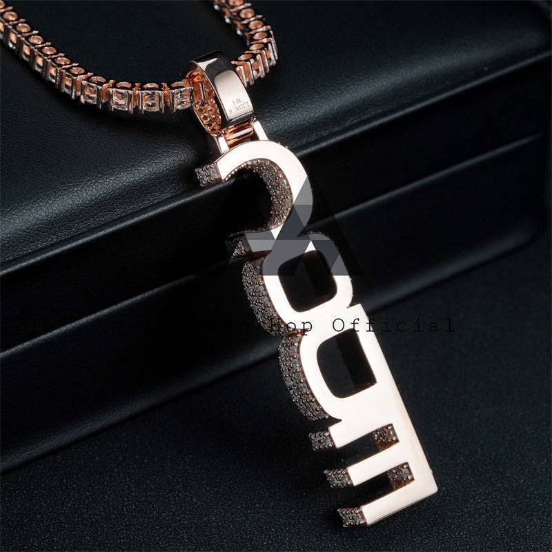 Rose Gold 2.5 inch Tall Custom Moissanite Name Pendant with Mosaic Setting in Hip Hop Jewelry Style3