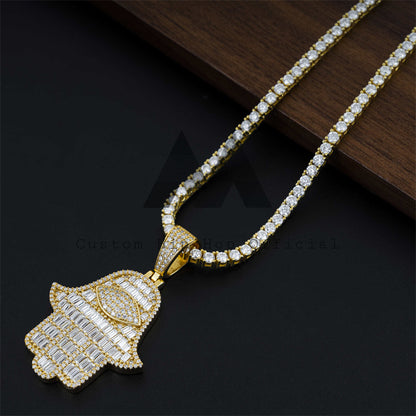 925 Silver Hip Hop Jewelry featuring Baguette Moissanite Iced Out Hamsa Pendant for Men2