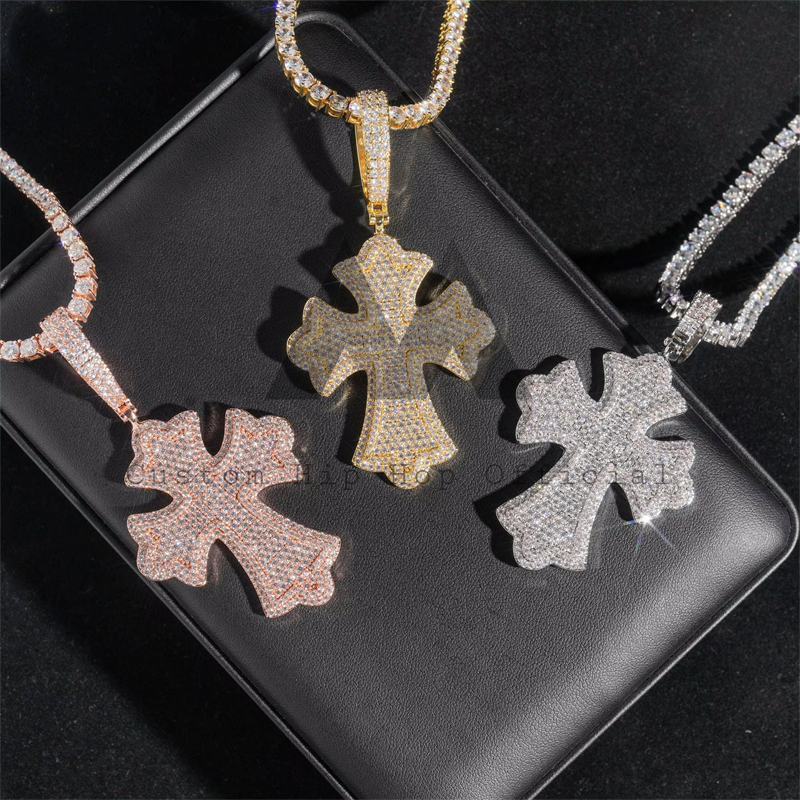 2.5" Tall Micro Pave Iced Out Moissanite Diamond Cross Pendant For Men