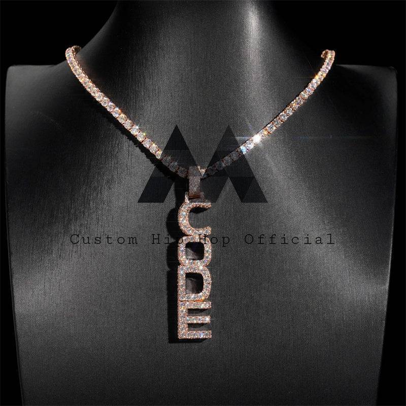 Rose Gold 2.5 inch Tall Custom Moissanite Name Pendant with Mosaic Setting in Hip Hop Jewelry Style0