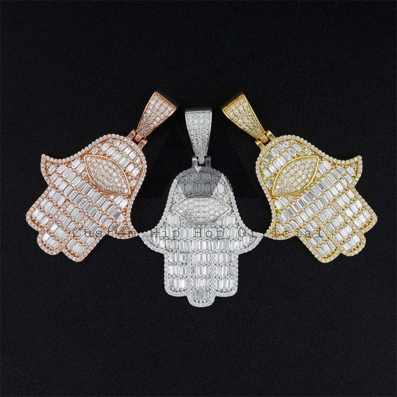 925 Silver Hip Hop Jewelry featuring Baguette Moissanite Iced Out Hamsa Pendant for Men1