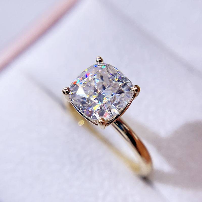 o coxim real do anel de diamante de Moissanite do ouro de 10K 14K 18K cortou 3CT GRA habilitado