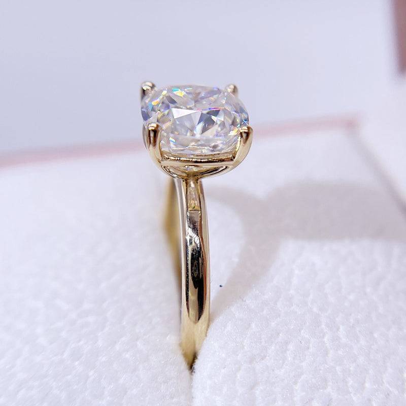 10K 14K 18K Real Gold Moissanite Diamond Ring Cushion Cut 3CT GRA Certificated