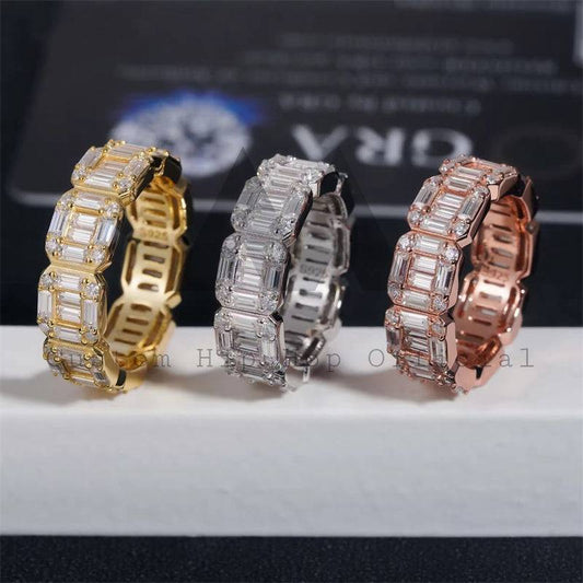 New Arrival Stylish Iced Out Baguette Cut Moissanite Eternity Ring For Men