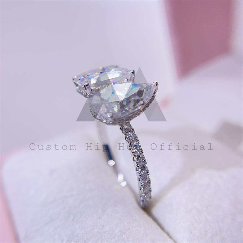 Fashion Design 925 Silver 10K 14K 18K White Gold Two Stone Moissanite Engagement Ring