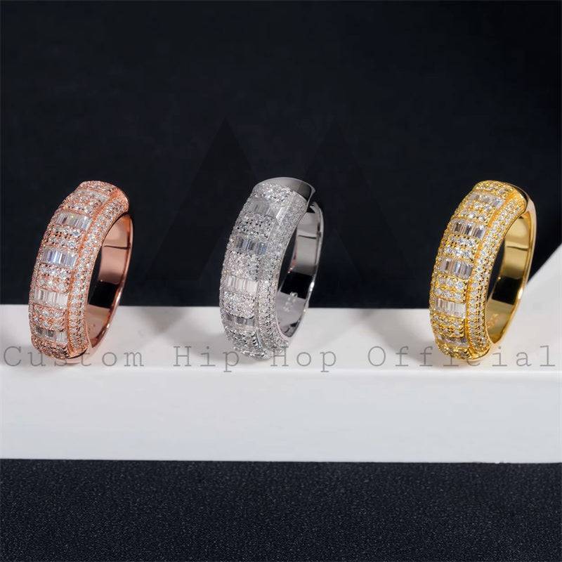 2024 new design iced out vvs moisanite baguette cut hip hop ring for men