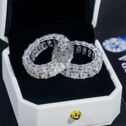 High Quality Gra Certificated 10k White Gold Side Iced Radiant Cut Moissanite Eternity Ring