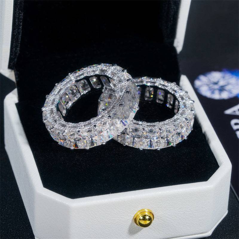 High quality GRA certificated 10k white gold side iced radiant cut moissanite eternity ring hip hop jewelry0