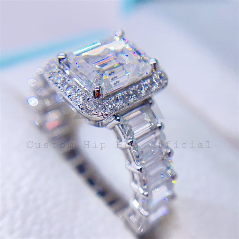 Hip hop jewelry featuring Emerald Cut Moissanite Vintage Engagement Ring in 10K 14K 18K Real Gold4