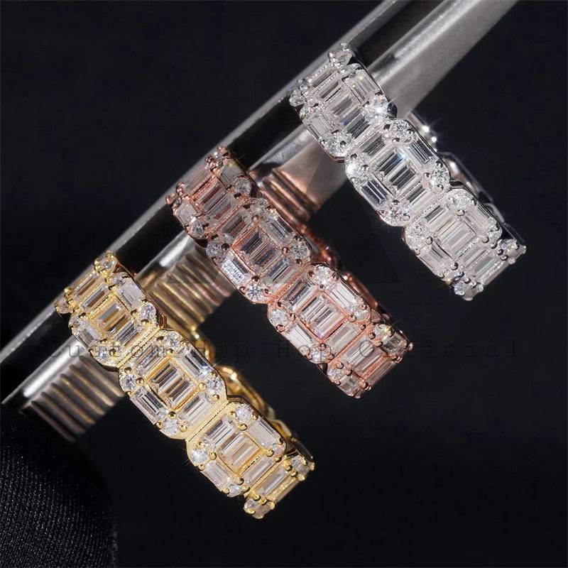 New Arrival Stylish Iced Out Baguette Cut Moissanite Eternity Ring For Men