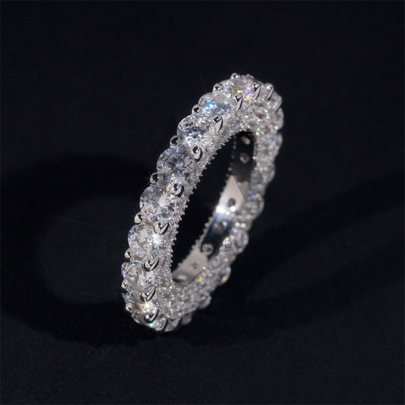 GRA Certificate Real Gold 10K Solid White Gold VVS Moissanite 4MM Side Iced Eternity Ring