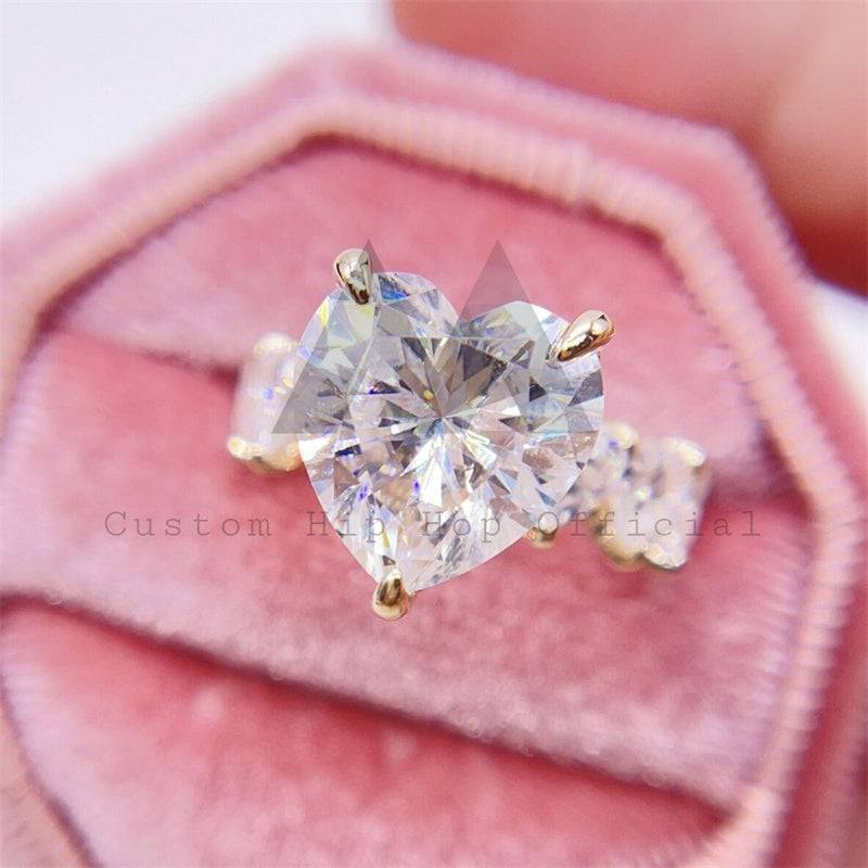 Women Jewelry VVS Heart Cut Moissanite Engagement Ring 925 Silver 10K 14K 18K Yellow Gold