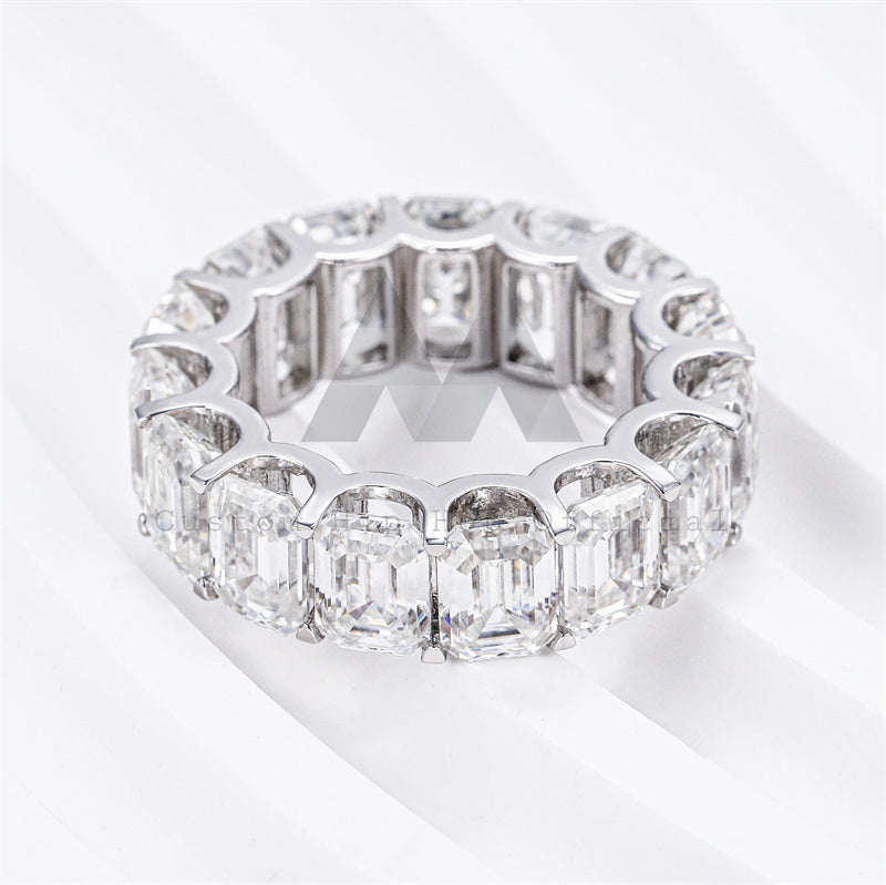 Classic Design 360 Fully Iced Emerald Cut Moissanite Eternity Ring in sizes 3*5mm, 4*6mm, 5*7mm4