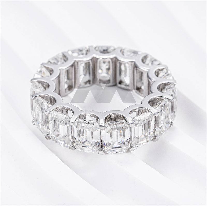 Elegant emerald cut moissanite eternity ring with 360-degree iced 3-5mm band hip hop jewelry4