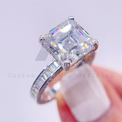 design de moda anel de noivado em ouro branco 10k com corte asscher vvs diamante moissanite
