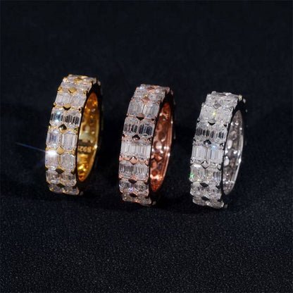 New Arrival Classic Deisgn Men Jewelry Two Rows Emerald Cut Moissanite Eternity Ring For Men