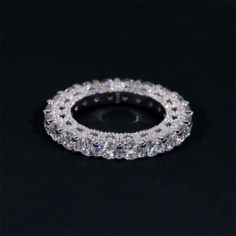 GRA Certificate Real Gold 10K Solid White Gold VVS Moissanite 4MM Side Iced Eternity Ring