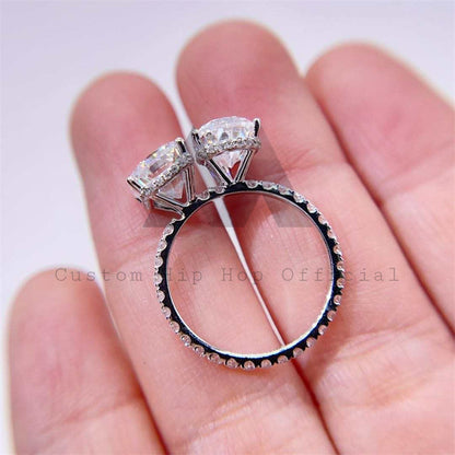 Модный дизайн Обручальное кольцо из серебра 925 пробы из белого золота 10K 14K 18K с двумя камнями из муассанита