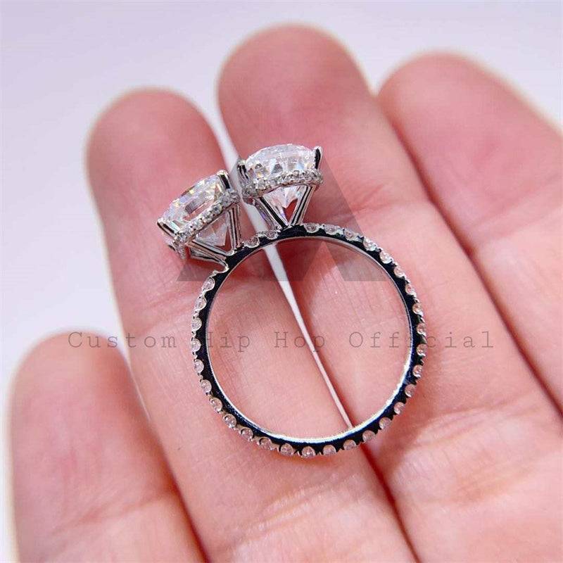 Fashion design hip hop jewelry with 925 silver, 10K, 14K, 18K white gold and two stone moissanite engagement ring2