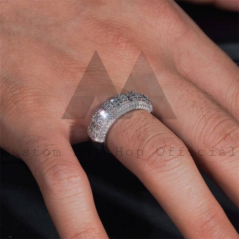 2024 new design iced out vvs moisanite baguette cut hip hop ring for men