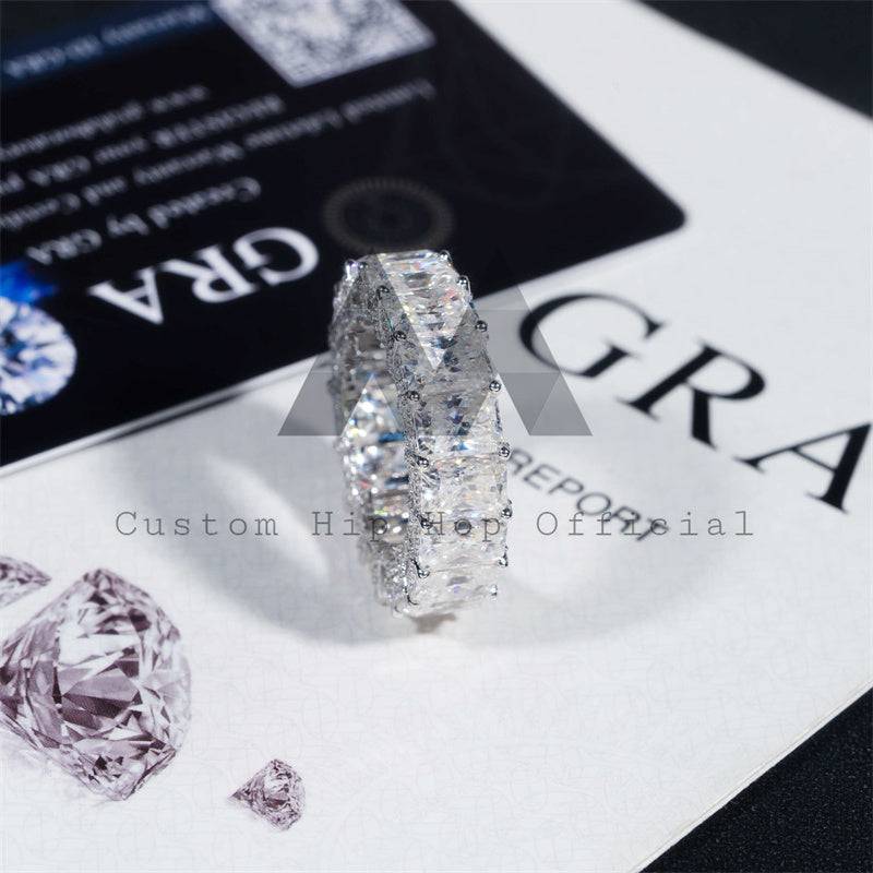 High quality GRA certificated 10k white gold side iced radiant cut moissanite eternity ring hip hop jewelry1