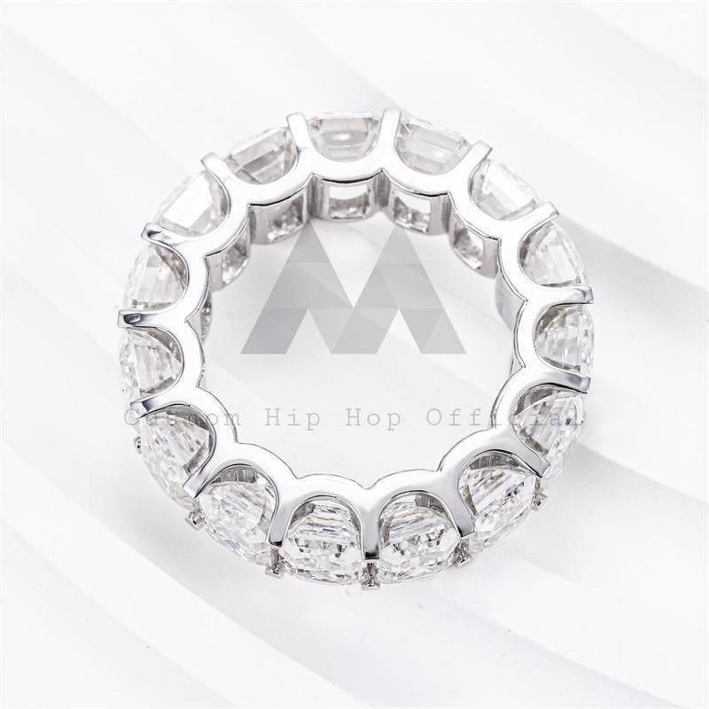 Elegant emerald cut moissanite eternity ring with 360-degree iced 3-5mm band hip hop jewelry1