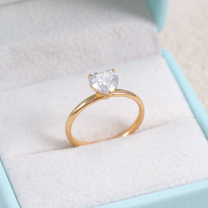 10K 14K 18K Real Gold 4 Prongs Classic Design Heart Cut Moissanite Ring For Women