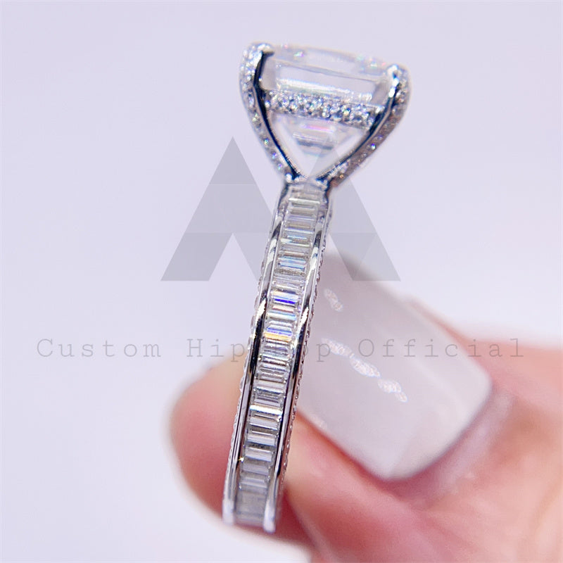 design de moda anel de noivado em ouro branco 10k com corte asscher vvs diamante moissanite