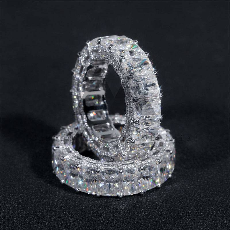 High quality GRA certificated 10k white gold side iced radiant cut moissanite eternity ring hip hop jewelry2