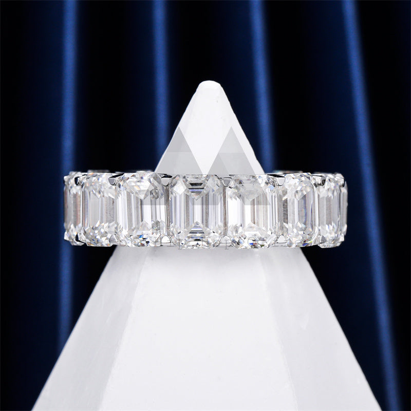 Classic Design 360 Fully Iced Emerald Cut Moissanite Eternity Ring in sizes 3*5mm, 4*6mm, 5*7mm6