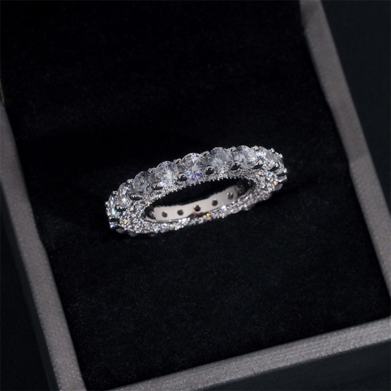 GRA Certificate Real Gold 10K Solid White Gold VVS Moissanite 4MM Side Iced Eternity Ring