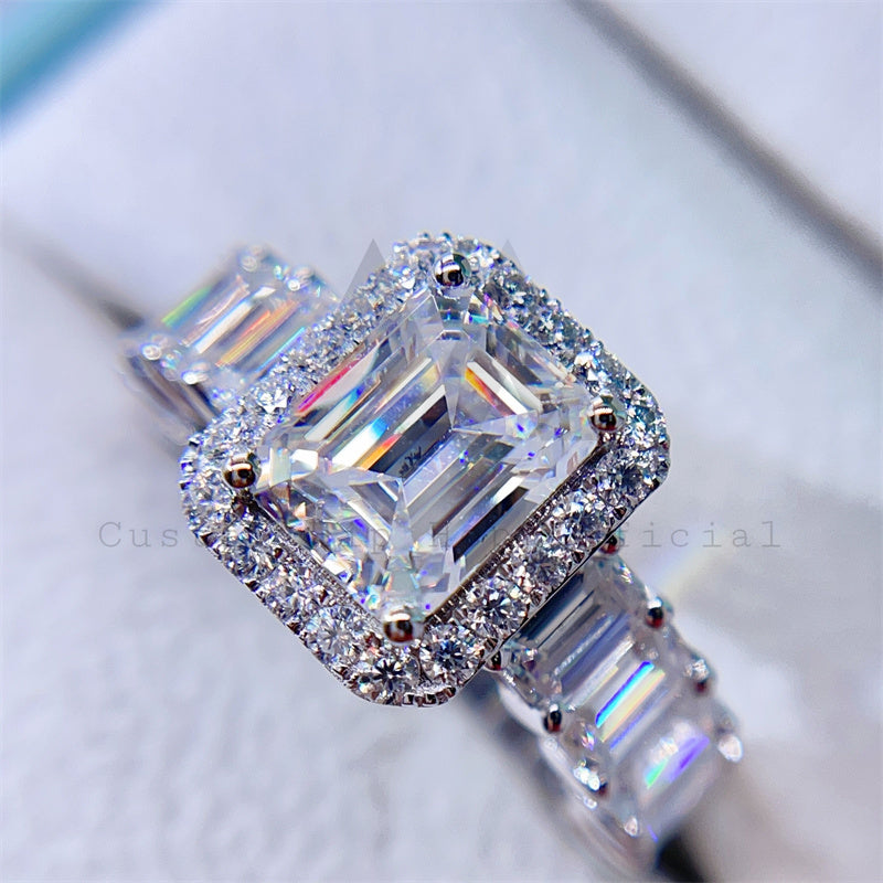 Hip hop jewelry featuring Emerald Cut Moissanite Vintage Engagement Ring in 10K 14K 18K Real Gold2