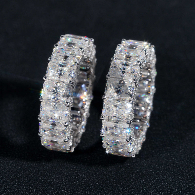 High Quality Gra Certificated 10k White Gold Side Iced Radiant Cut Moissanite Eternity Ring