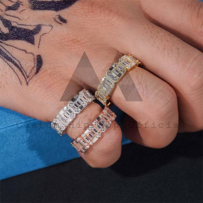 New Arrival Stylish Iced Out Baguette Cut Moissanite Eternity Ring For Men