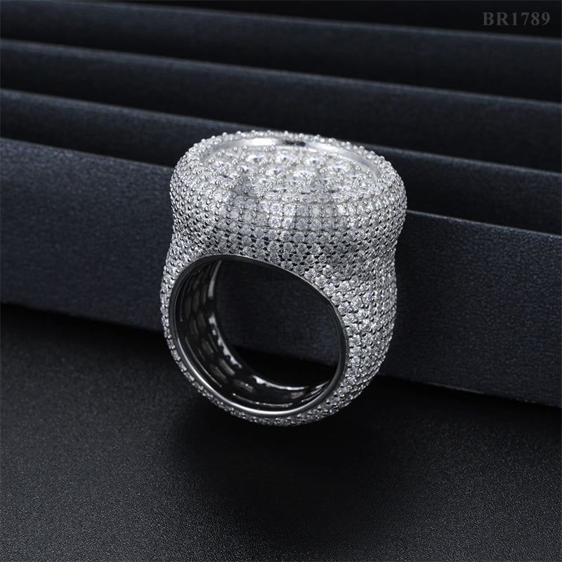 Totalmente gelado 925 prata masculina design de moda VVS Moissanite anel gelado hip hop