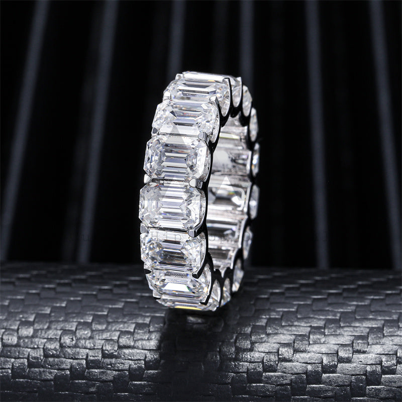 Classic Design 360 Fully Iced Emerald Cut Moissanite Eternity Ring in sizes 3*5mm, 4*6mm, 5*7mm2
