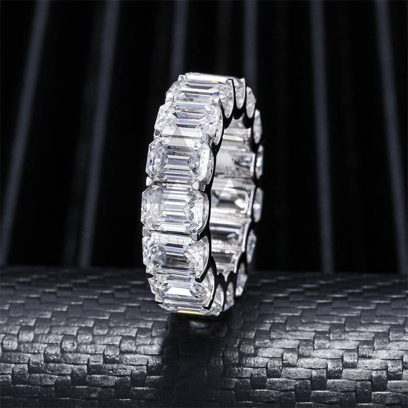 Elegant emerald cut moissanite eternity ring with 360-degree iced 3-5mm band hip hop jewelry2